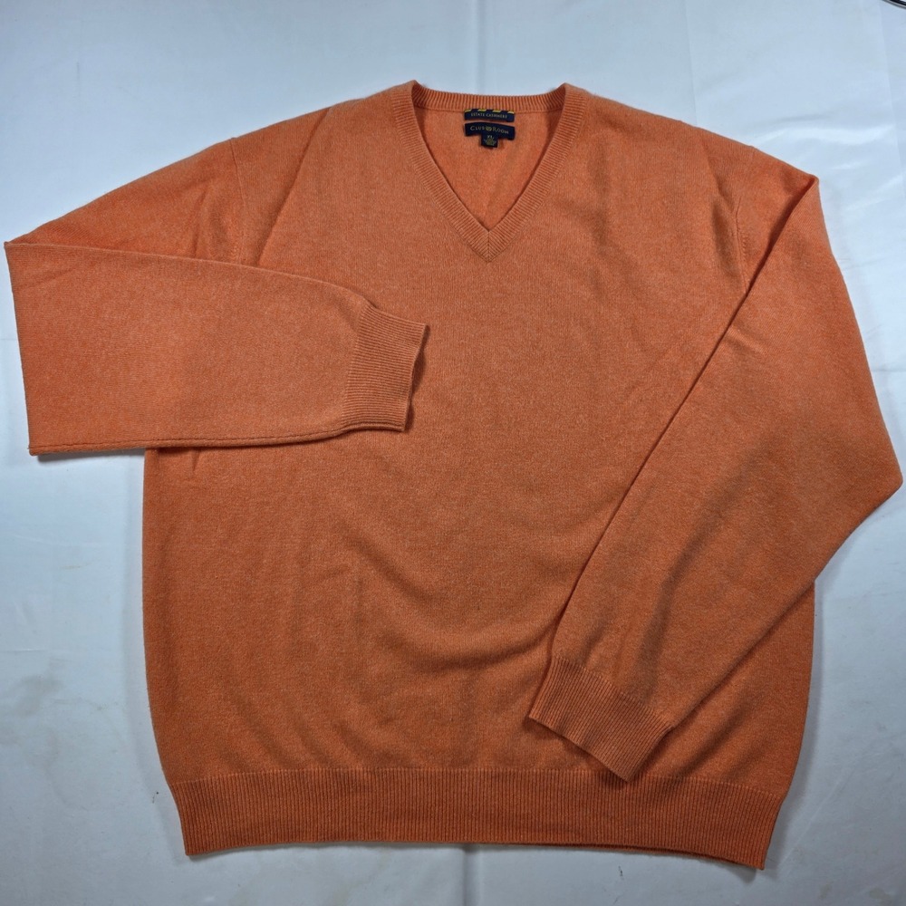 Club Room Estate Cashmere Orange V-Neck Sweater Mens XL Long Sleeve Knit